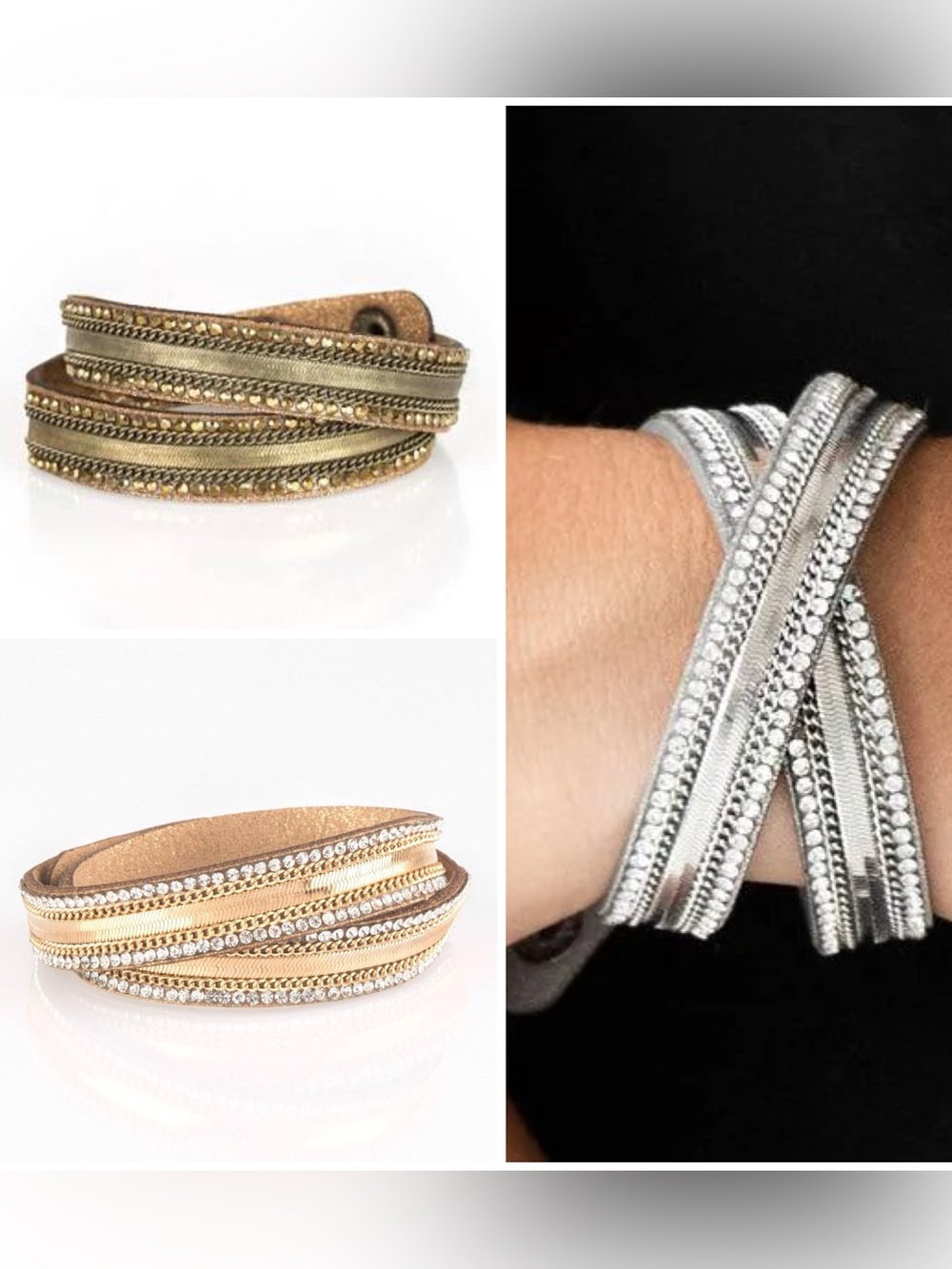 Metallic double wrap suede bracelets set of three